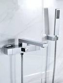 Modern brushed gold wall mounted waterfall bathtub set with handheld