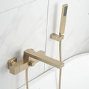 Modern brushed gold wall mounted waterfall bathtub set with handheld