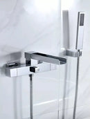 Modern brushed gold wall mounted waterfall bathtub set with handheld
