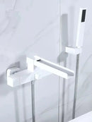 Modern brushed gold wall mounted waterfall bathtub set with handheld