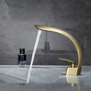 DecorBites™ Brushed Gold Basin Mixer Tap Single Handle Hot Cold Waterfall Faucet