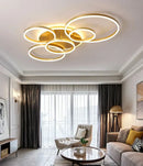 Modern brushed golden led ceiling chandelier for living room rings