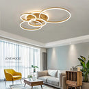 Modern brushed golden led ceiling chandelier for living room rings