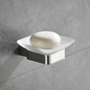 Modern brushed nickel bathroom hardware set with glass accents