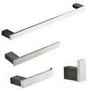 Modern brushed nickel bathroom hardware set with glass accents