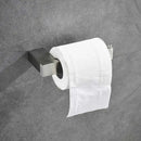Modern brushed nickel bathroom hardware set with glass accents