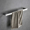 Modern brushed nickel bathroom hardware set with glass accents