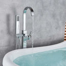 Modern brushed nickel freestanding tub faucet with handshower bathroom