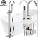 Modern brushed nickel freestanding tub faucet with handshower bathroom
