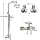 Modern brushed nickel rainfall shower system with handheld bathroom spray