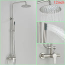 Modern brushed nickel rainfall shower system with handheld bathroom spray
