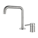 Modern brushed stainless steel kitchen faucet with curved spout