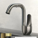 Modern brushed stainless steel kitchen faucet with rotating ceramic spool