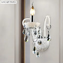 DecorBites™ Modern Candelabra Wall Sconce Light with Teardrop Crystal Decoration - White Glass - 1/2 Heads - Living Room Fixture