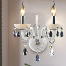 DecorBites™ Modern Candelabra Wall Sconce Light with Teardrop Crystal Decoration - White Glass - 1/2 Heads - Living Room Fixture