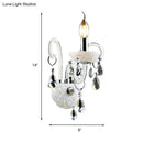 DecorBites™ Modern Candelabra Wall Sconce Light with Teardrop Crystal Decoration - White Glass - 1/2 Heads - Living Room Fixture