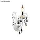 DecorBites™ Modern Candelabra Wall Sconce Light with Teardrop Crystal Decoration - White Glass - 1/2 Heads - Living Room Fixture