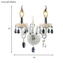 DecorBites™ Modern Candelabra Wall Sconce Light with Teardrop Crystal Decoration - White Glass - 1/2 Heads - Living Room Fixture