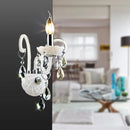 DecorBites™ Modern Candelabra Wall Sconce Light with Teardrop Crystal Decoration - White Glass - 1/2 Heads - Living Room Fixture