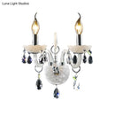 DecorBites™ Modern Candelabra Wall Sconce Light with Teardrop Crystal Decoration - White Glass - 1/2 Heads - Living Room Fixture