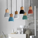 Modern ceramic and wood pendant lamp – living room industrial decor