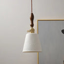 Modern ceramic led pendant light off-white and wood dining room