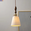 Modern ceramic led pendant light off-white and wood dining room