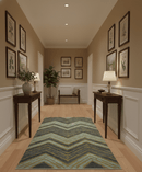 Modern Chevron Design Gold And Beige 5.6x8 Hand Knotted Bamboo Silk Area Rug