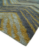 Modern Chevron Design Gold And Beige 5.6x8 Hand Knotted Bamboo Silk Area Rug