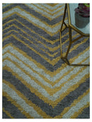 Modern Chevron Design Gold And Beige 5.6x8 Hand Knotted Bamboo Silk Area Rug