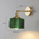 Modern chevron green glass led wall light bedroom pull chain switch