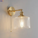 Modern chevron green glass led wall light bedroom pull chain switch