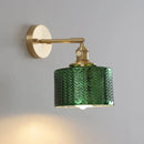 Modern chevron green glass led wall light bedroom pull chain switch