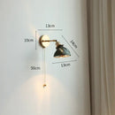 Modern chevron green glass led wall light bedroom pull chain switch