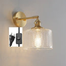 Modern chevron green glass led wall light bedroom pull chain switch