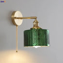 Modern chevron green glass led wall light bedroom pull chain switch