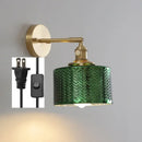 Modern chevron green glass led wall light bedroom pull chain switch