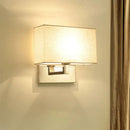 Modern chrome and beige fabric shade wall light bedroom sconce