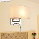 Modern chrome and beige fabric shade wall light bedroom sconce