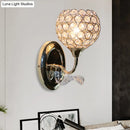 Modern chrome and light blue crystal globe sconce bedroom wall light