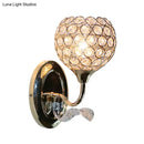 Modern chrome and light blue crystal globe sconce bedroom wall light