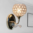 Modern chrome and light blue crystal globe sconce bedroom wall light