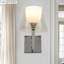 Modern chrome and white glass flared wall sconce living room light