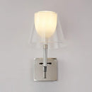 Modern chrome and white glass flared wall sconce living room light
