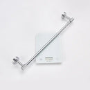 Modern chrome bathroom essentials set with soap dish and brush