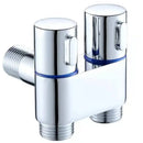 Modern chrome bidet faucet set with blue accents for bathroom