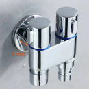Modern chrome bidet faucet set with blue accents for bathroom