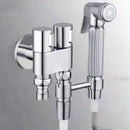 Modern chrome bidet faucet set with blue accents for bathroom