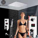 Modern chrome big rainfall shower faucet with digital display bathroom