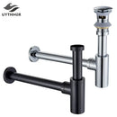 Modern chrome & black basin sink drain kit bathroom waste assembly